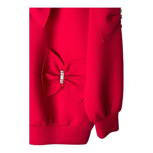 Joh Sweastshirt Women Small Red Embellished Bow Rhinestone Holiday Athleisure