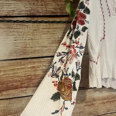 Sundance Waffle Knit Embroidered Long Sleeve Shirt Large Floral Top Blouse Flowy