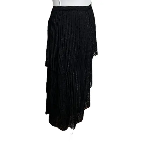 Akris Punto Dot Devore Midi Skirt Black Women’s Size 12 Tiered Pleated A-Line
