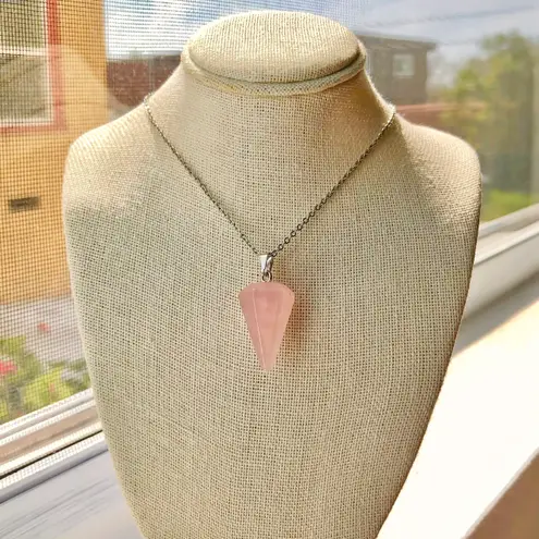 Rose Quartz Pendulum Pendant Chain Necklace Silver