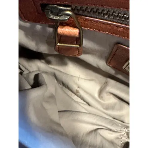 Olivia Heather Genuine Leather Satchel Bag Cognac Brown