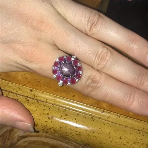 Natural Star Ruby Sterling Silver Cocktail Ring Size 10 Purple
