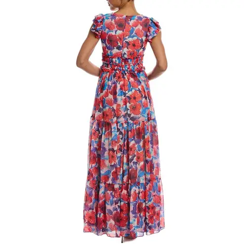 NWT $695 PatBO Violet Maxi Dress Women 4 Red Floral Chiffon Wedding Formal Event