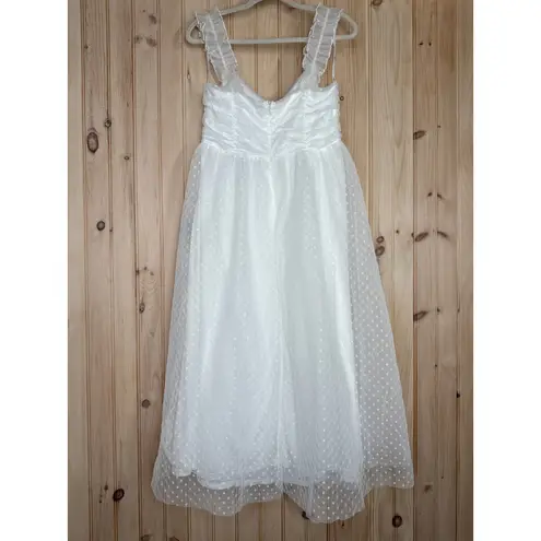 NWT Lulus Forever Celebrated White Swiss Dot Ruched Tulle Midi Dress Size L Size L