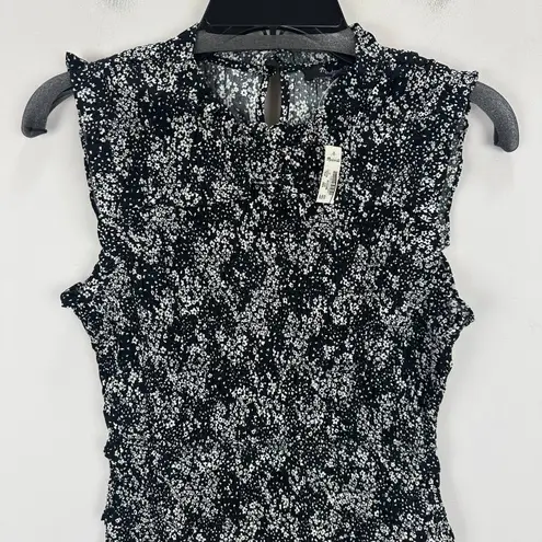 Madewell  Smocked Crewneck Mini Dress Harper Floral Black White Cottage US 0 NWT