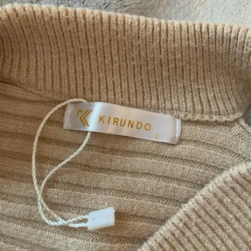 Kirundo Cut Out Sweater Womens Large Beige Ribbed Knit Pullover Long Sleeve Top Tan