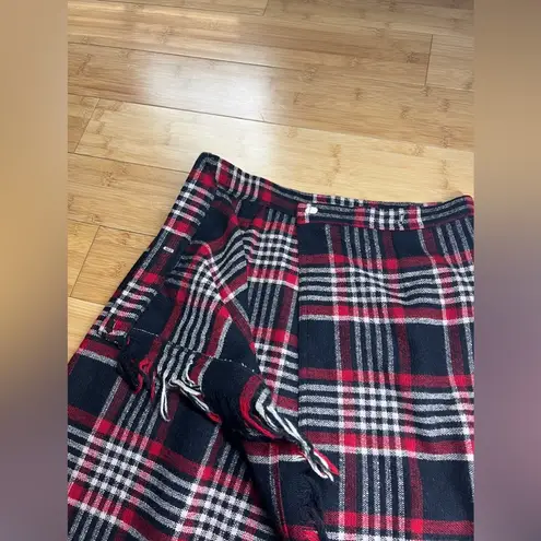 Vintage Red & Black Plaid Maxi Fringe Skirt|Emily M|Size:9/10|cottagecore|70s Size undefined