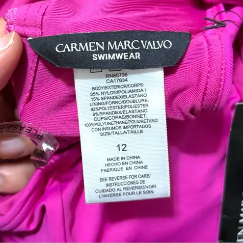 Carmen Marc Valvo NWT Solid Pink One Shoulder One Piece Swimsuit - Size 12
