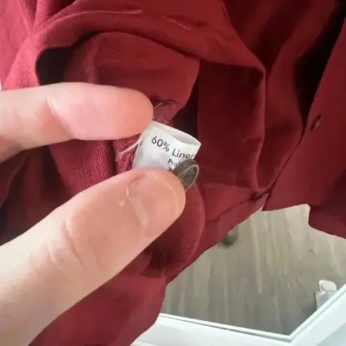 850 Eskandar Button Up Long Sleeve Shirt Jacket Size 0 Color Red Linen