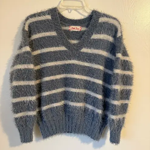 Pink Rose  Y2K Vibes Fuzzy Striped Sweater - Image 1