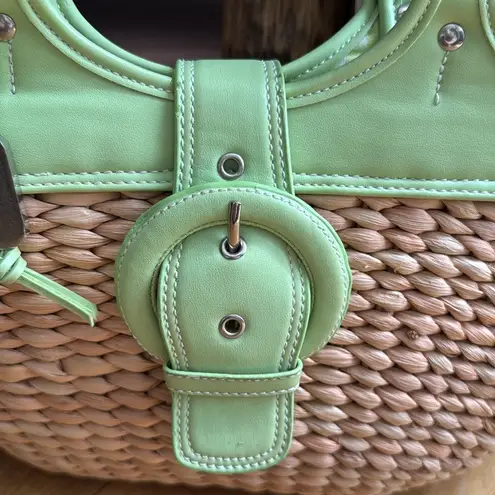 Maggi B Green and Tan Woven Tote Bag