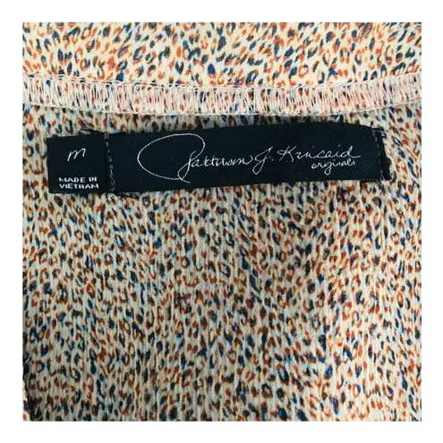 Patterson J. Kincaid Boho Sheer Tunic Dress Tan Pebble Stone Jeweled Ruffle Hem Size M