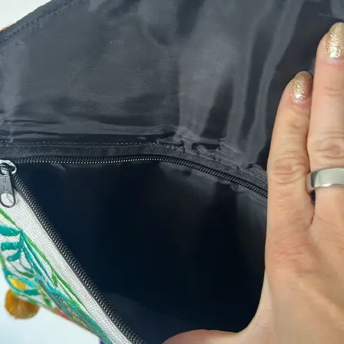 Embroidered Crossbody Clutch Bag Floral Multicolor with Tassels Pink