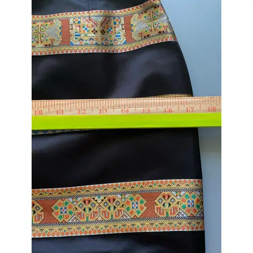 Christian LaCroix BLACK SATIN PENCIL SKIRT GOLD RUST GEOMETRIC PANELS SIZE 36