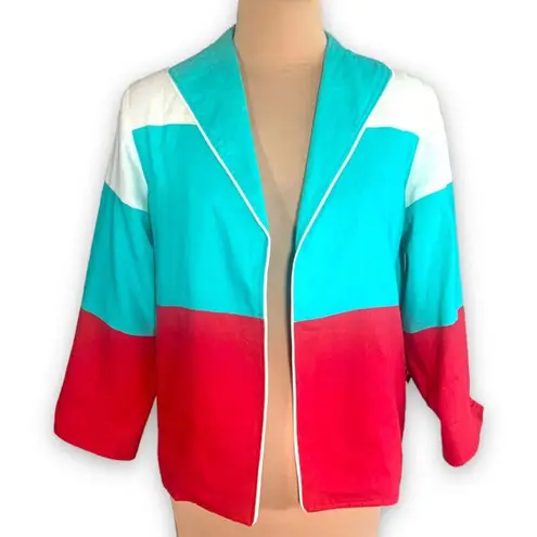 Vintage 90s Painted Pony Blazer Jacket Colorblock Red Turquoise White Medium Blue
