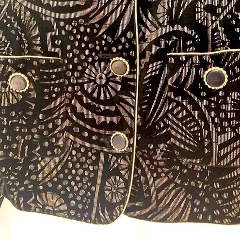 Karl Lagerfeld printed black and gold velvet jacket and skirt suit. Size 6. EUC.