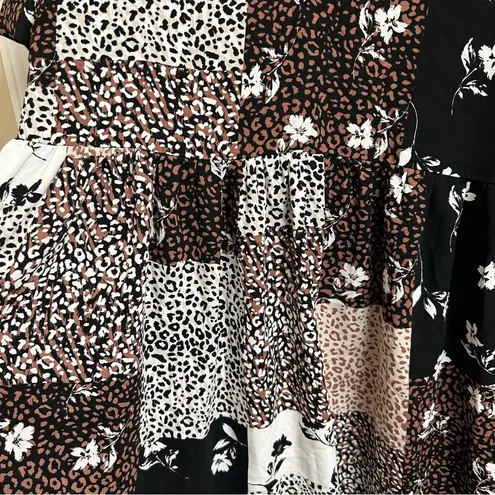 Hiatus Women’s Size S Patchwork Leopard Floral Print Short Sleeve Mini Dress