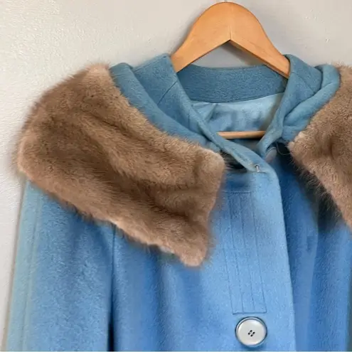 Vintage Crestmoor Wool Norwegian Fox Fur Collar Pea Coat 50s 60's Blue Size M