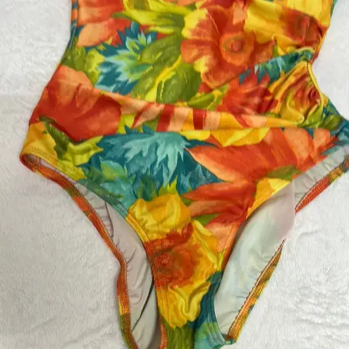 Vibrant Orange and Yellow One Piece Swimsuit with Spaghetti Straps Size M