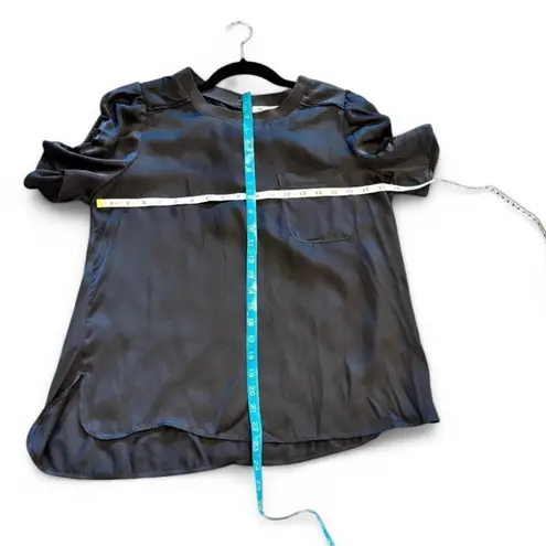 Dr2 Women's Size M Black/Gray Satin Puff Sleeve Blouse Top Office Date Night Black Size M