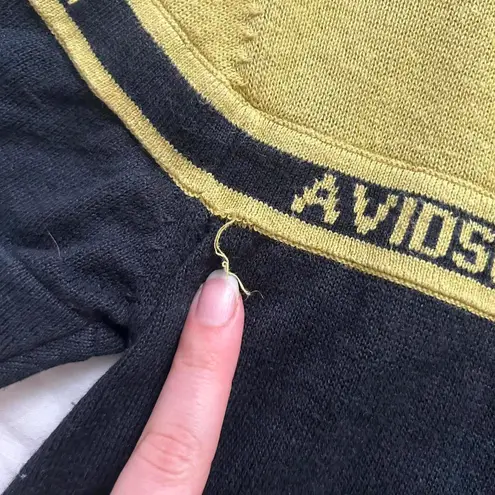 Y2K Harley Davidson greenish yellow and black knit logo intarsia sweater Size M