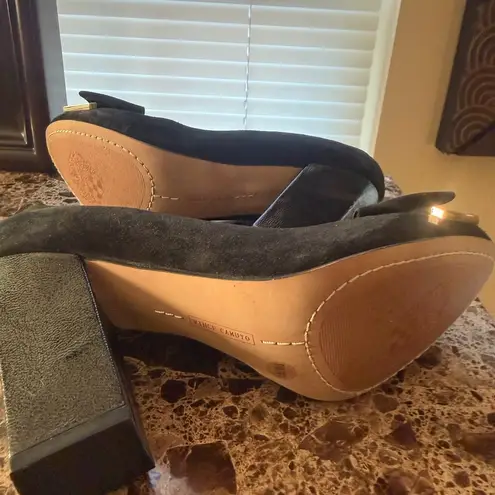 Vince Camuto  Black Sueded Heels with Gold Bow Accent