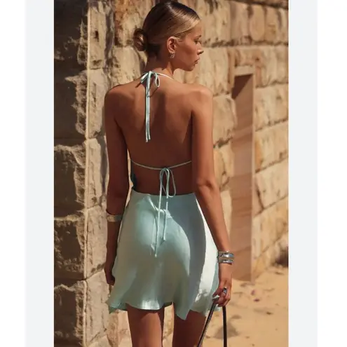 SNDYS Rosita Halter Mini Dress in Fresh Mint With Stone Bead Straps NEW Blue Size M