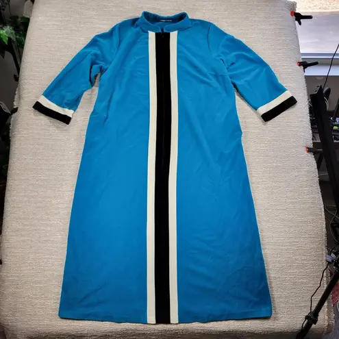 Vanity Fair VTG House Coat Womens 42 Blue Velour Stripe Thick Warm Zip Up Robe