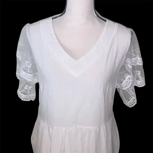 Women's Midi Dress White Lace Sleeves Wedding Lined V