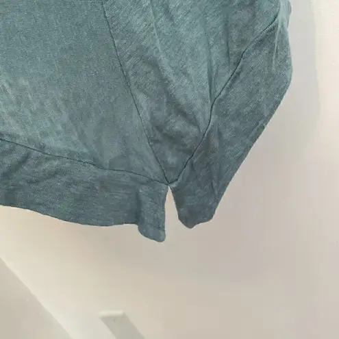 Tahari Solid Blue Asymmetrical Open Front 100% Linen Boho Long Cardigan Sweater