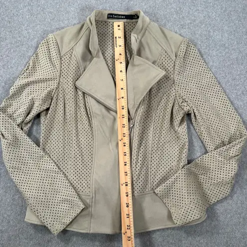 Iris Setlakwe Perforated Suede Moto Jacket Zip Up Women's 8 Beige Long Sleeve Tan