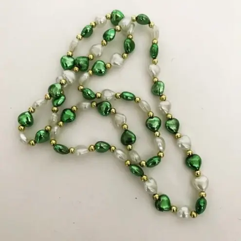 St Patrick's Day Beaded Necklace Hearts Parade Green