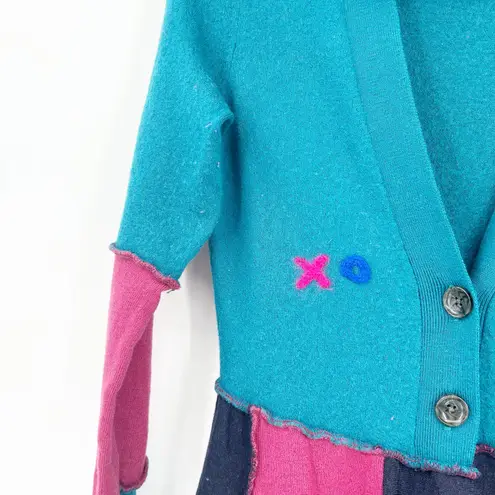 Ragged Thistle Womens Handmade Boho Hippie Mushroom Colorblock Cardigan Sweater Blue