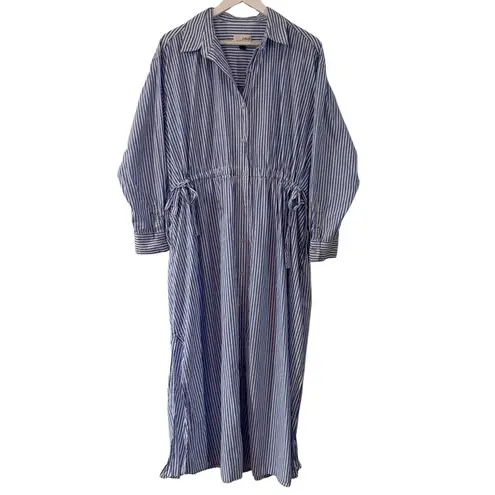 A New Day  blue striped gathered waist midi shirt dress large