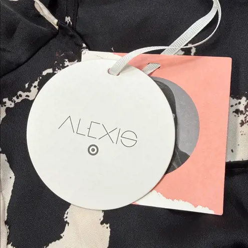 ALEXIS X TARGET NWT Black Beige Print Ruffle Hem Long Balloon Sleeve Mini Dress Size M