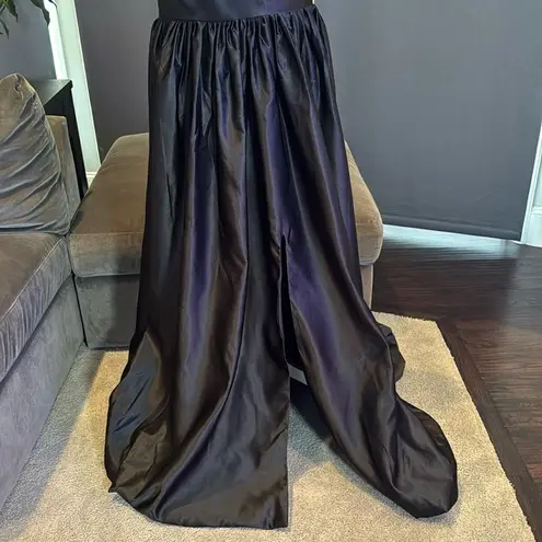 Women’s Black Satin One Shoulder Prom Party Formal Dress with Leg Slit Size 16 Black