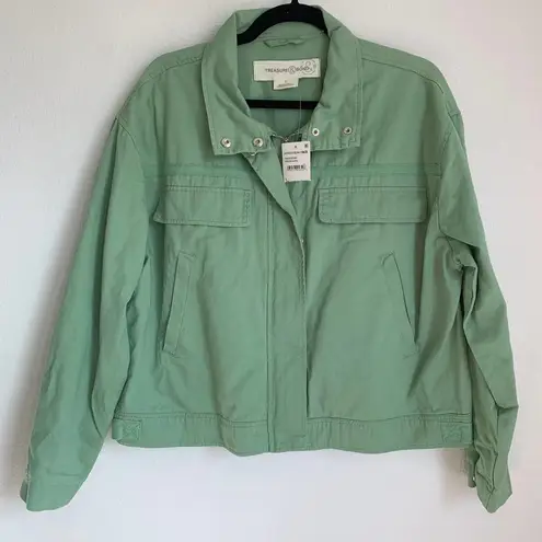 Treasure & Bond NWT Stand Collar Cotton Twill Jacket in Spring Green