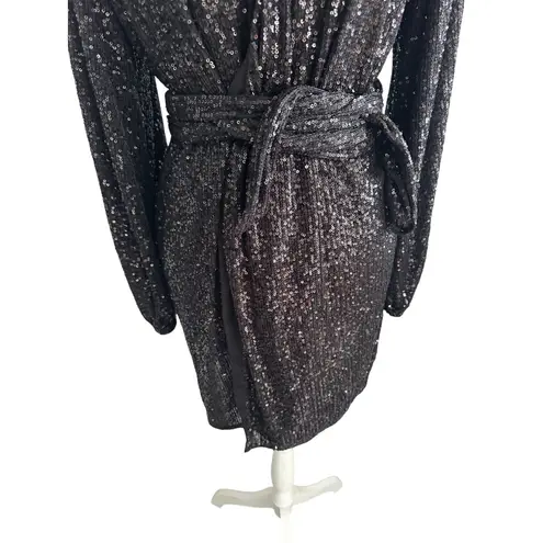 AUDREY 3 PLUS 1 Black Sequin Robe Wrap Dress Size Medium