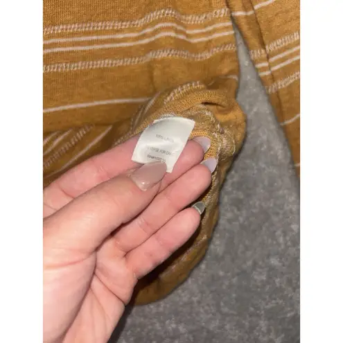 Garnet Hill Womens Small Boxy Linen Boatneck Sweater Musterd Yellow Stripe