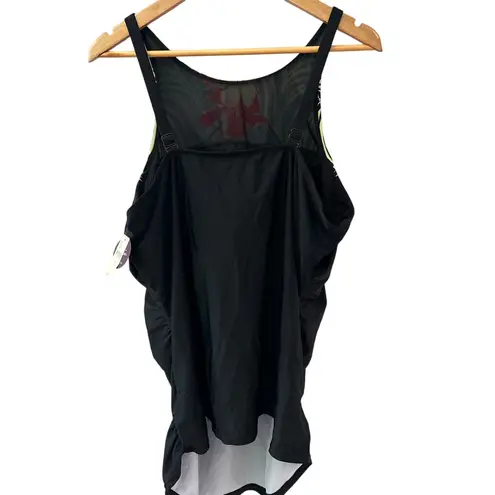Cacique Swim Plus Non Wire Floral Beaded Tankini Top Black Size 24