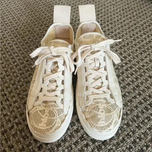 Chloé Chloe Lauren beige lace sneaker