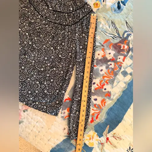 BODEN US10/UK14 Ruched Yoke Jersey Button Up Blouse Ditsy Black White Floral Size 10