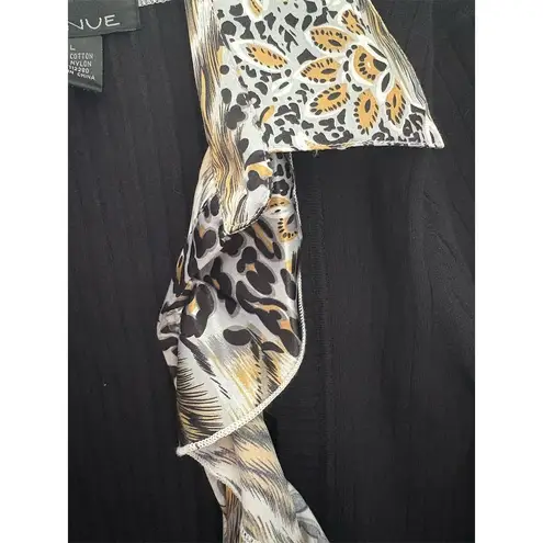 VENUE Women's Black Animal Print Ruffle Cardigan Size L Black Size M