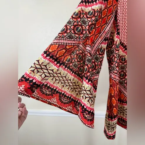 Fig & Flower Large Bohemian Lace Trim Blouse Hippie Chic Festival Peasant Shirt Red