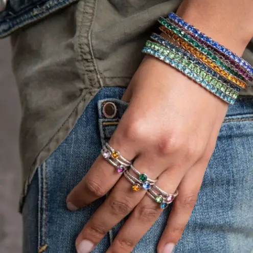 Touchstone Crystal Swarovski Company silver with aquamarine ring