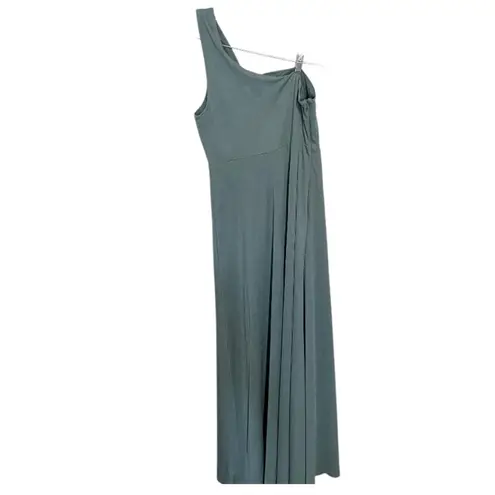 Birdy Grey Kira Crepe One Shoulder See Glass Green Side Slit Maxi Dress