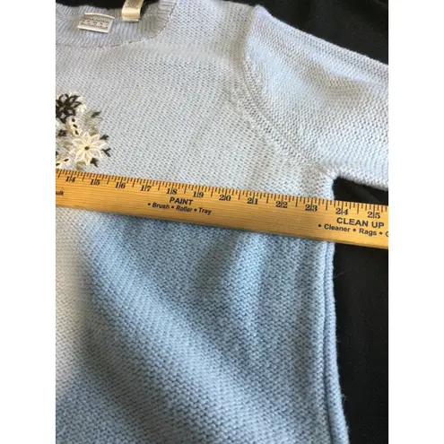 Villager  Sport Embroidered Knit Sweater Blue Floral Accent Beads‎ Womens