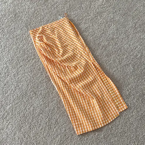 ZARA orange gingham midi skirt. Xs