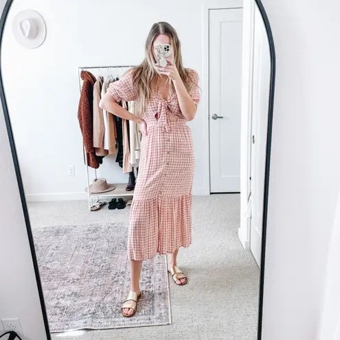 Faithfull the Brand Faithful the Brand Revolve Maple Pink Plaid Cut Out Midi Dress