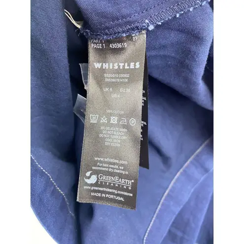 Whistles Maja Chambray Pintuck Top Size 4 Navy Blue Long Sleeve Blue